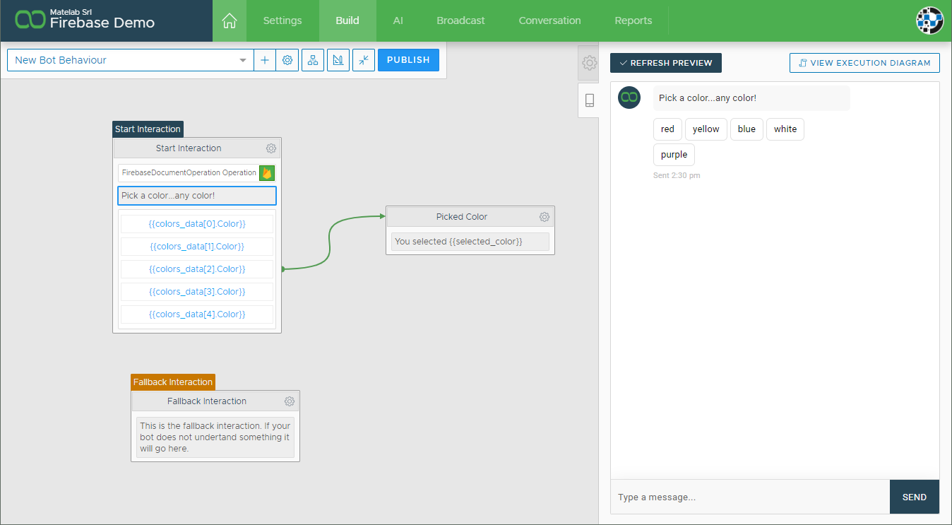 manage your firebase chatbot from the visual builder